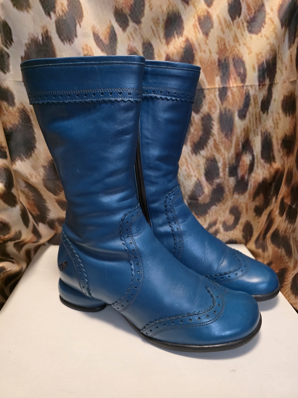 John Fluevog Vintage Fellowship HEATHER Brogue Mid-Calf Leather Boots - Size 7.5
